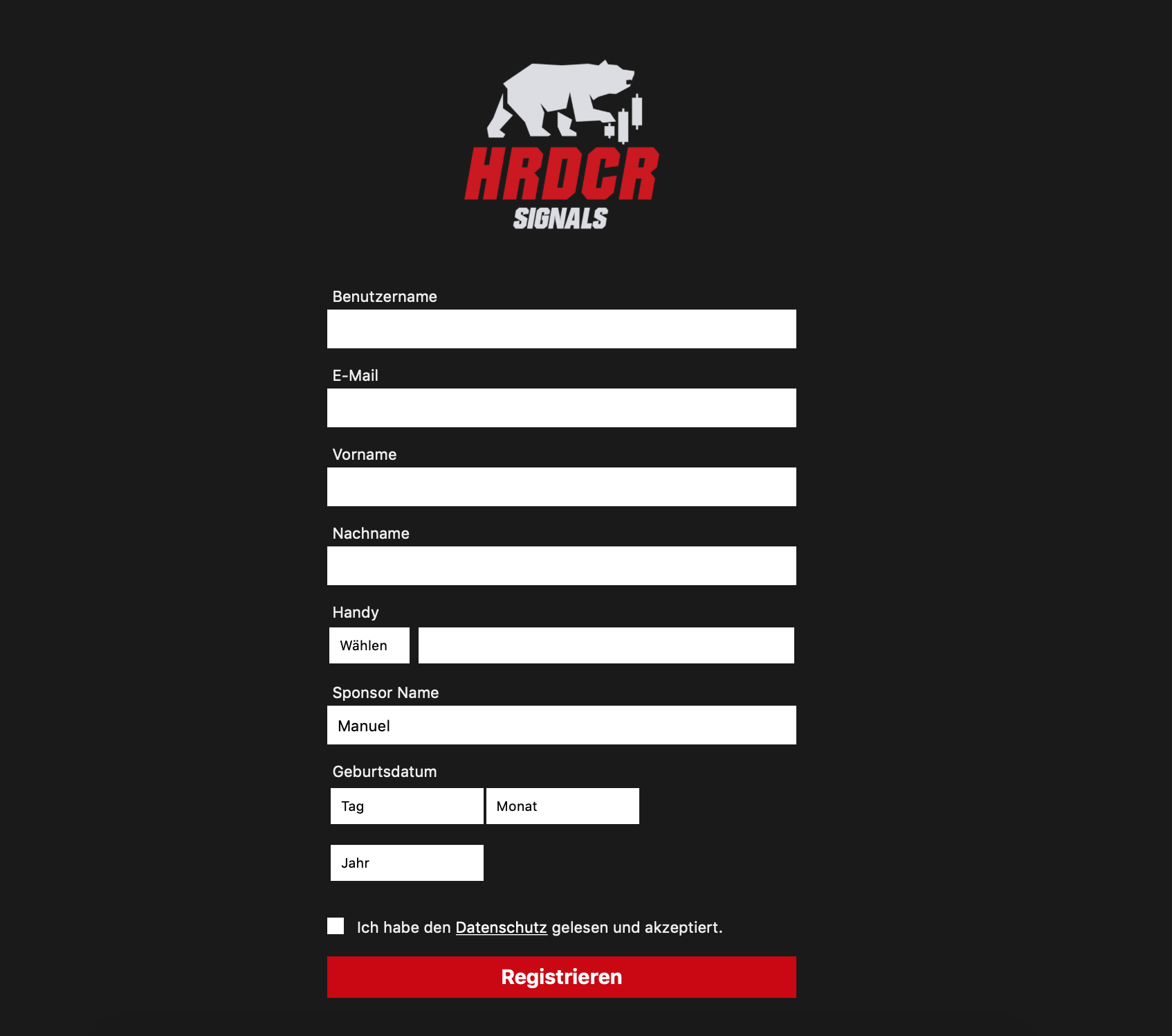 Hardcore einfache Anmeldung